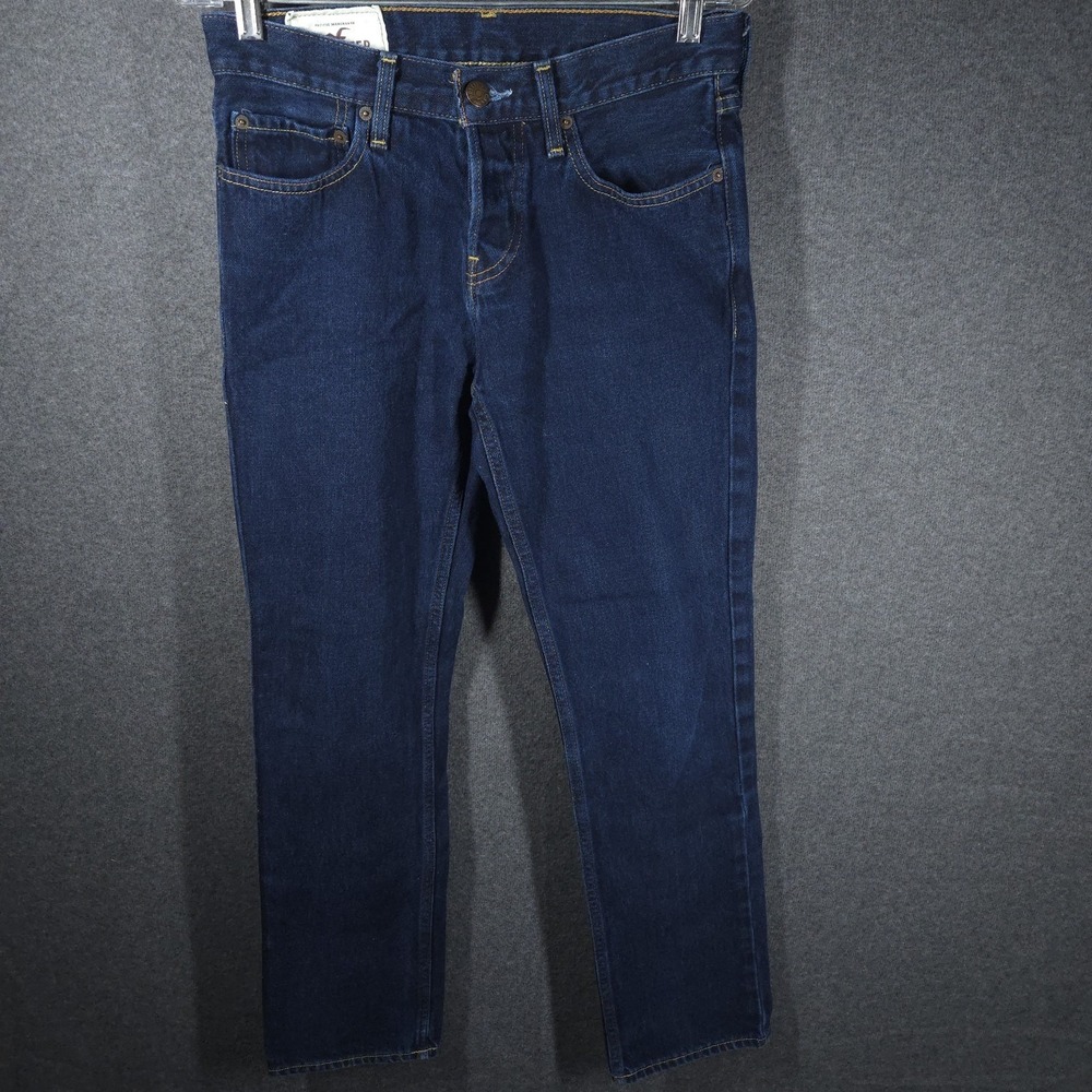 Hollister Slim Straight Jeans Mens 29x30 Dark Wash Button Fly Denim